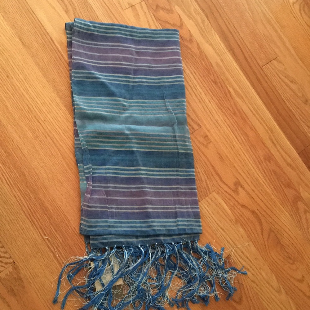 Echo Blue/Purple/White Stripe Scarf w/ fringe